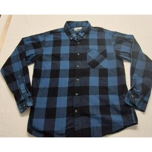 Magellan Outdoor Men's Classic Fit Blue/Black Plaid Button Up Shirt LG